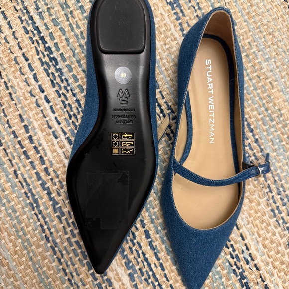 NWOT Stuart Weitzman Emilia Denim Mary Jane Ballet Flats - Picture 3 of 4